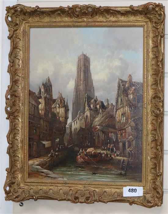 Henry Schafer (19thC.) Fisher village near Morlaix, Brittany 40 x 30cm